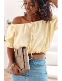 Yellow short blouse with ruffled neckline MP29435 - Online store - Boutique